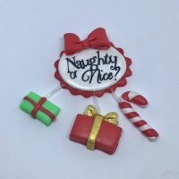 Naughty or Nice Dangle Plaque with presents & candy cane