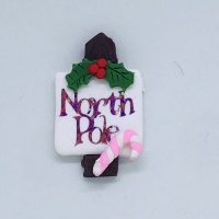 North Pole Sign Post Pink with pink candy cane